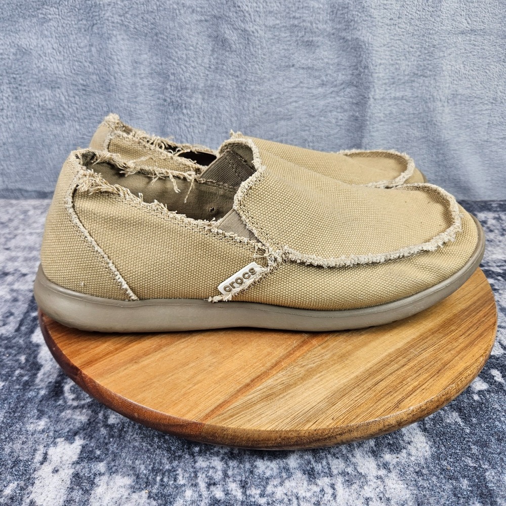 Crocs Santa Cruz Shoes Mens 12 Tan Loafer Canvas Slip On Round Toe Casual 10128